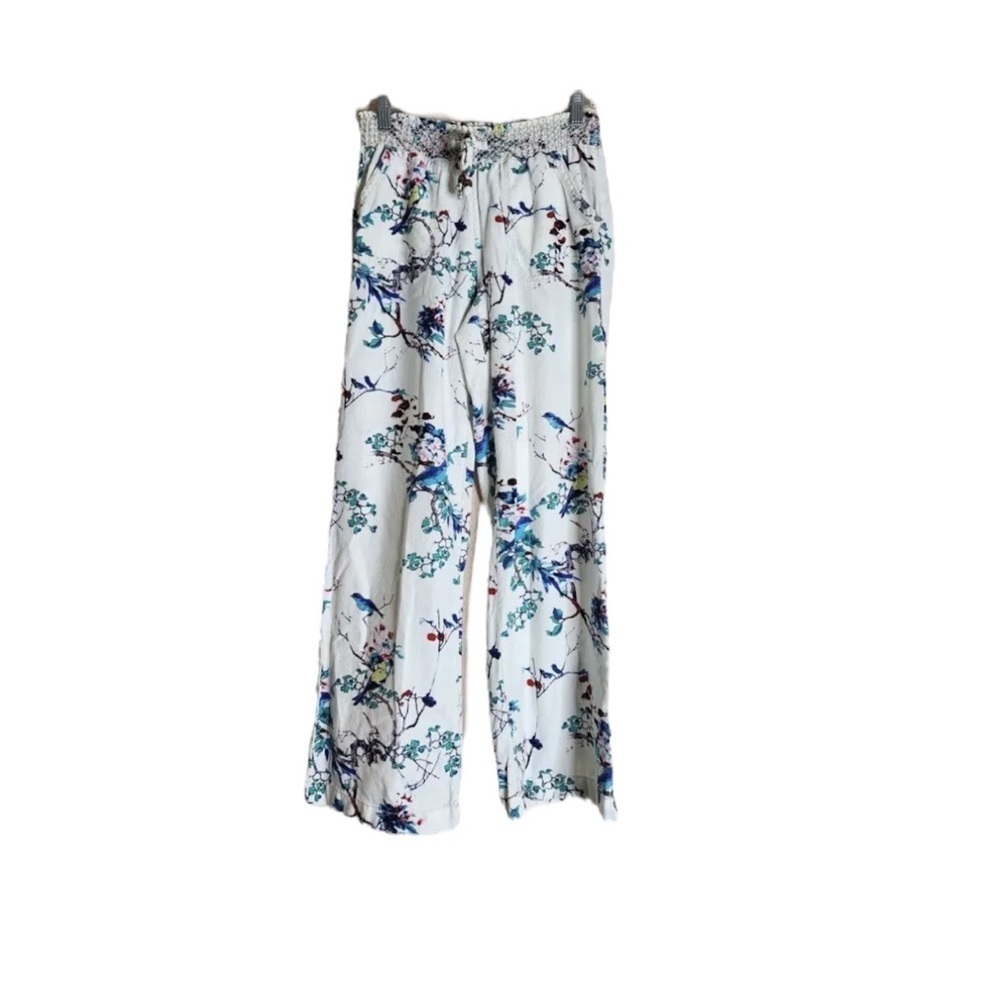 WESTBOUND Floral Bird Print Linen Blend Wide Leg / Drawstring Pants Size Small - Picture 5 of 11